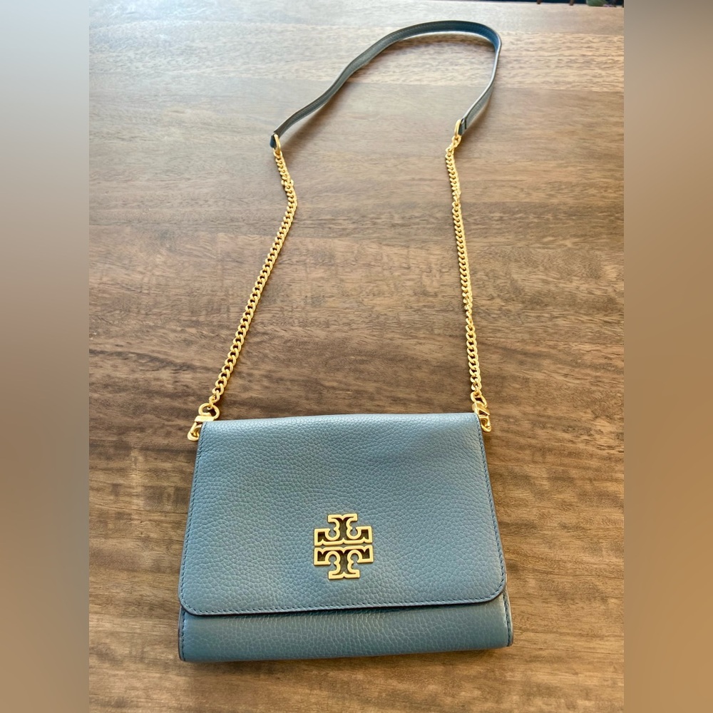 Tory Burch Britten Combo  Crossbody Bag in Cloud Blue with Gold Hardware